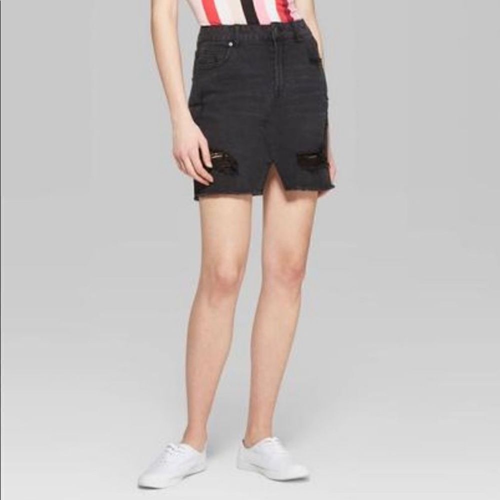 NEW Wild‎ Fable Women's Black Mini Distressed Split Front Jean Skirt Size 2